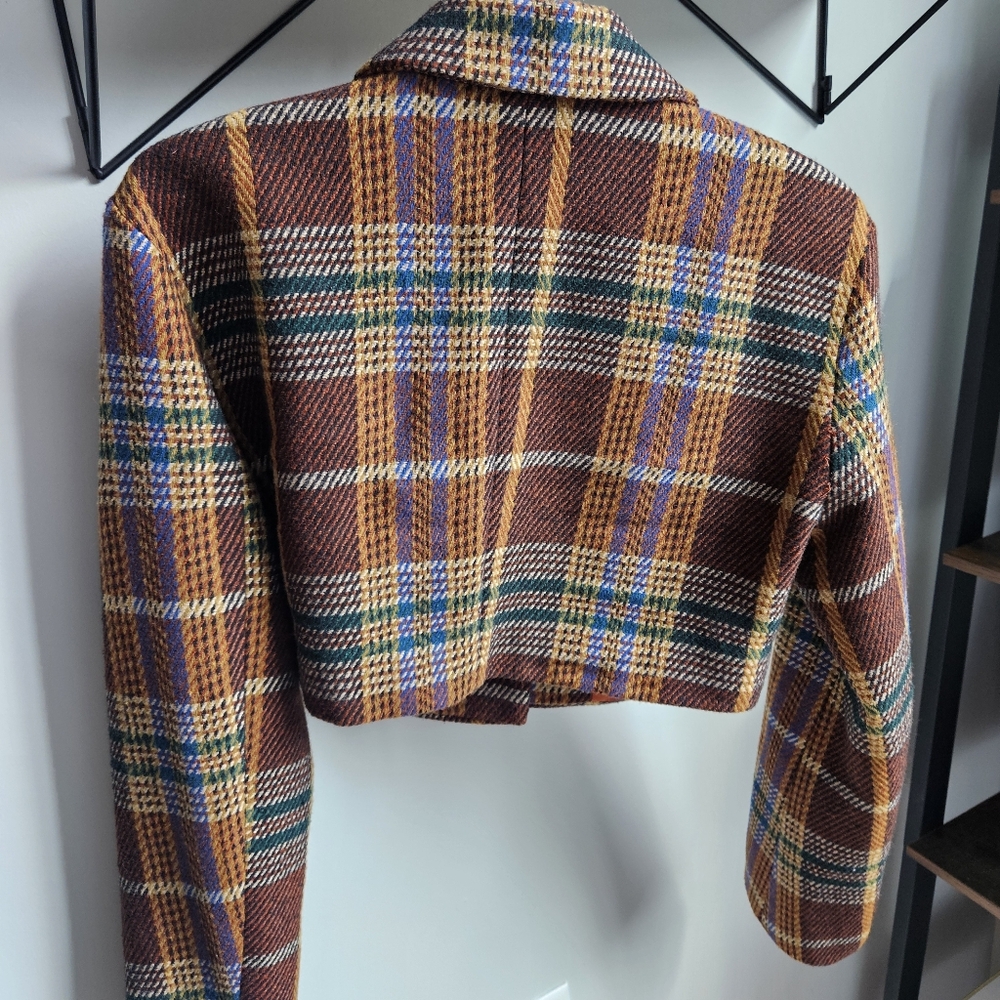 Cider Women's Multicolor Plaid Cropped Blazer